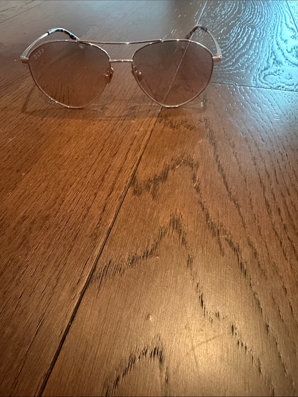 Diff Eyewear Aviator Sunglasses in Rose Gold Frame with Pink-Tinted Lenses